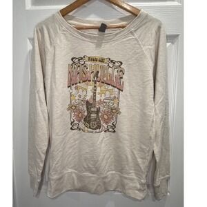 Nashville Music City Graphic Raglan Sweatshirt Guitar Flowers Oatmeal Retro Boho